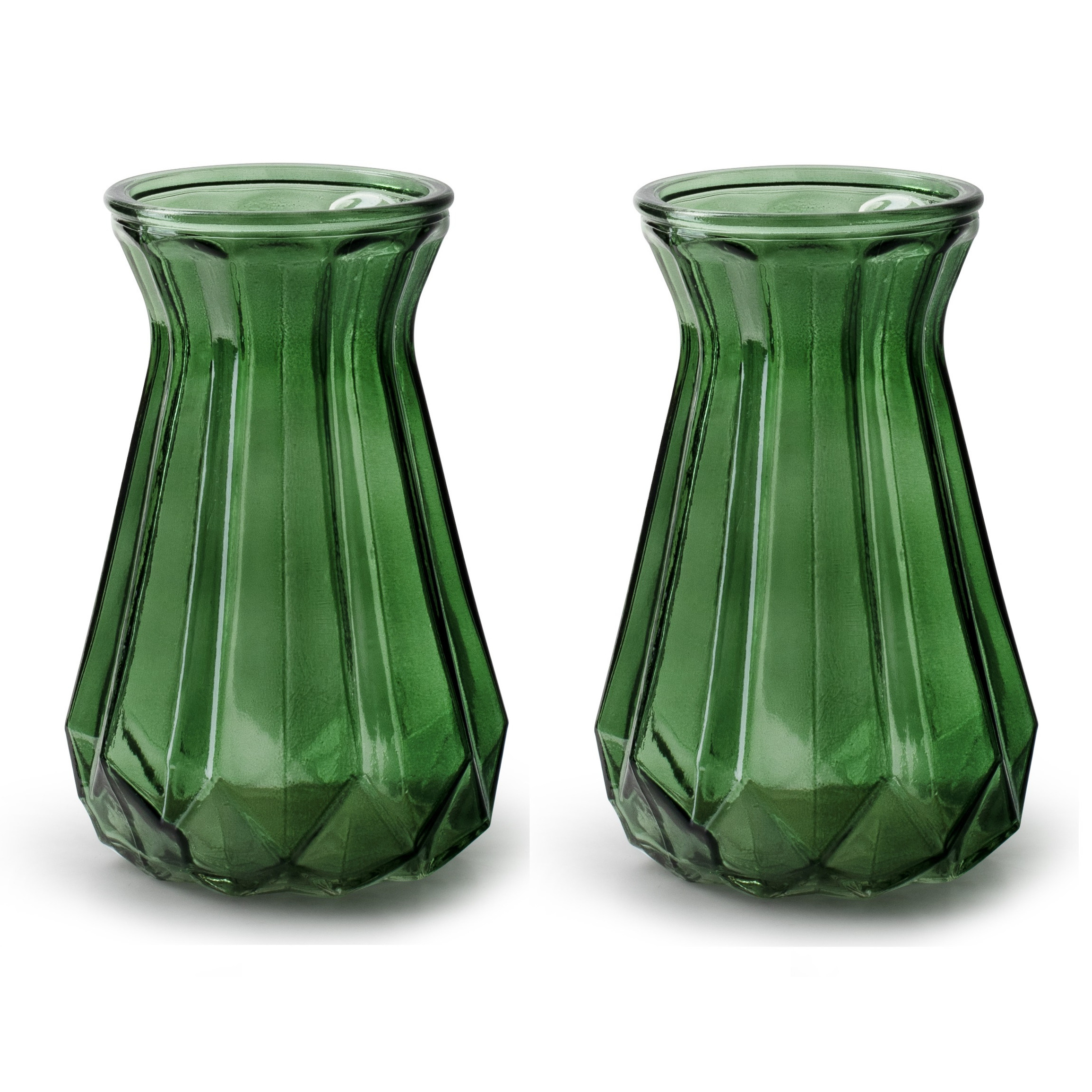 Jodeco 2x Stuks Bloemenvazen - groen/transparant glas - H18 x D11.5 cm -