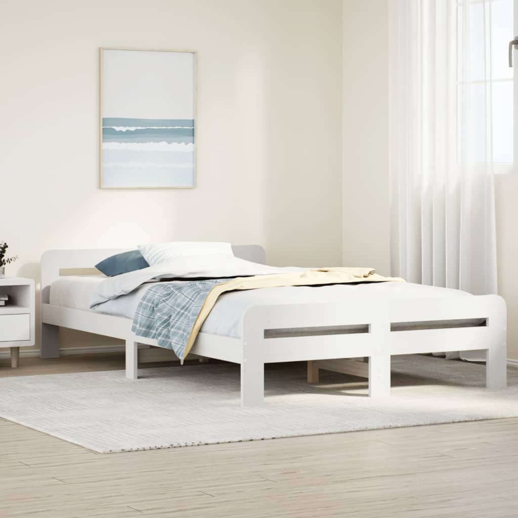 VidaXL Bedframe zonder matras massief grenenhout wit 135x190 cm