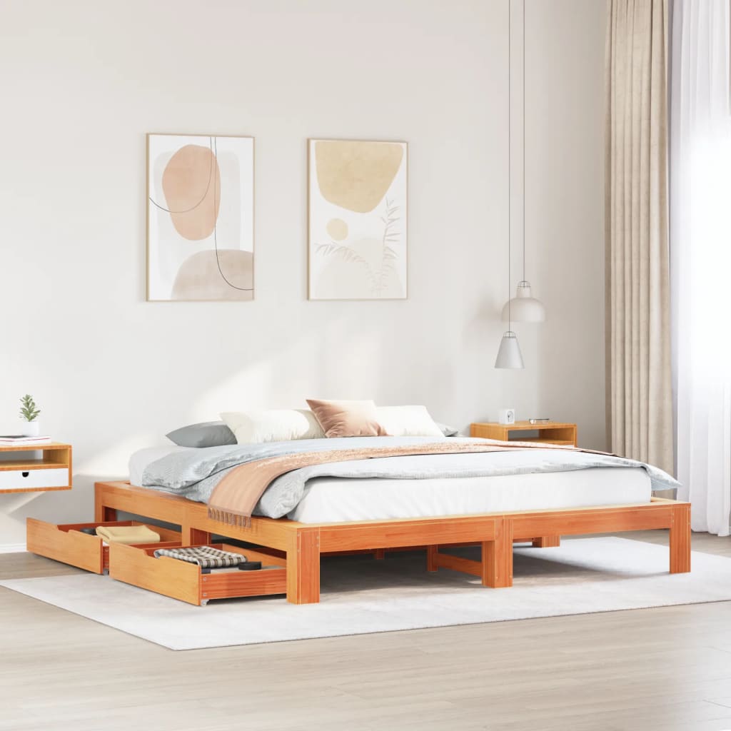 VidaXL Bedframe zonder matras massief grenenhout wasbruin 200x200 cm