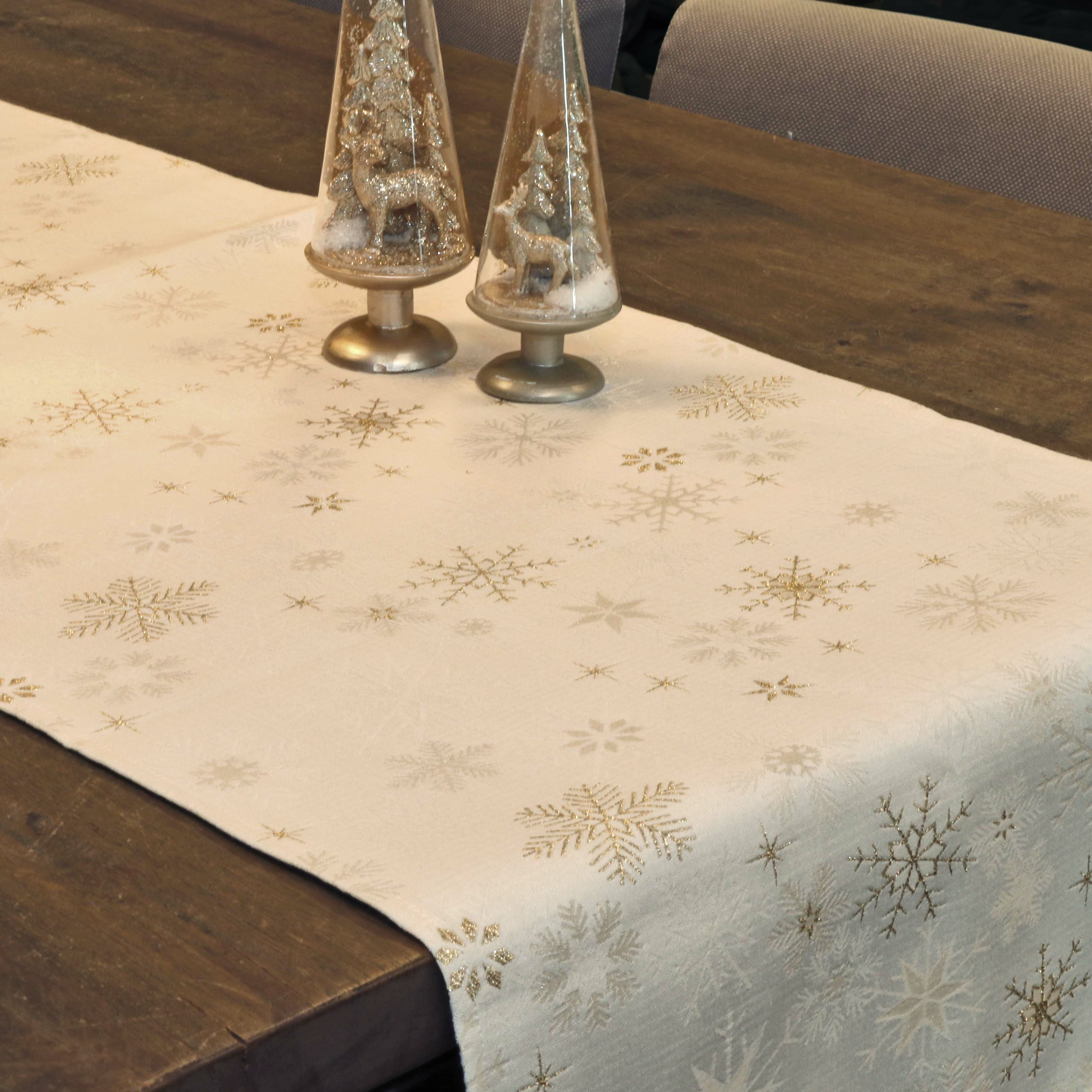 Unique Living tafellopers - 2x - goud - sneeuwvlokken - 150 x 45 cm - polyester -