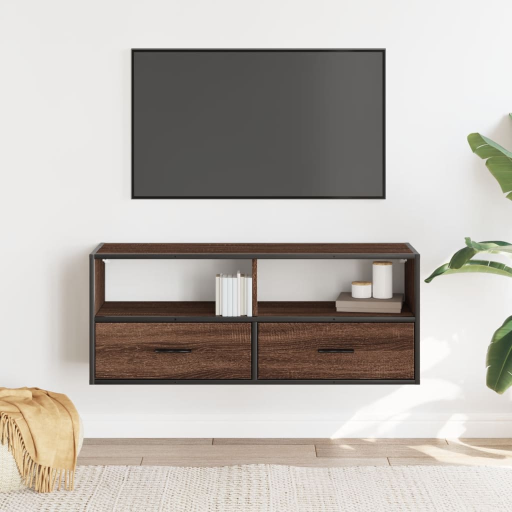 vidaXL Tv-meubel 100x31x39,5 cm bewerkt hout metaal bruin eikenkleurig