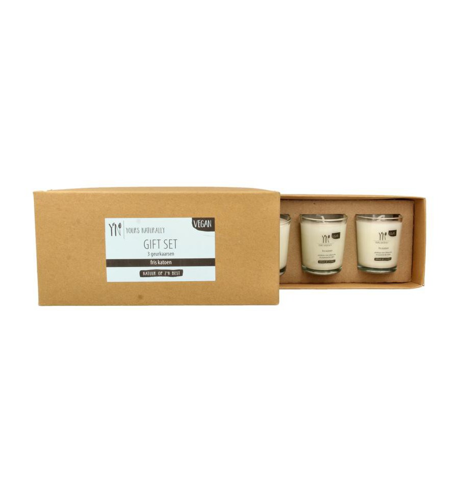 Yours Naturally Giftset 3 votive geurkaarsen fris katoen