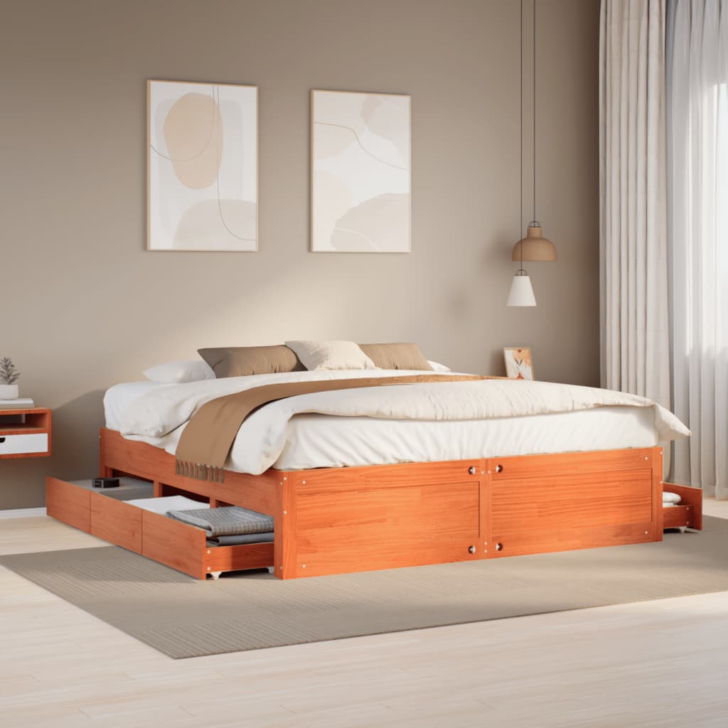 VidaXL Bedframe zonder matras met lades grenenhout wasbruin 200x200 cm