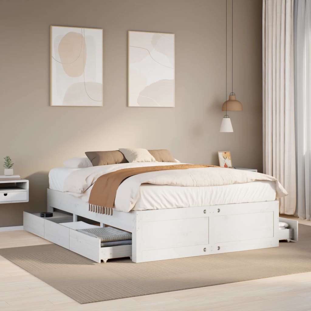 VidaXL Bedframe zonder matras met lades grenenhout wit 160x200 cm