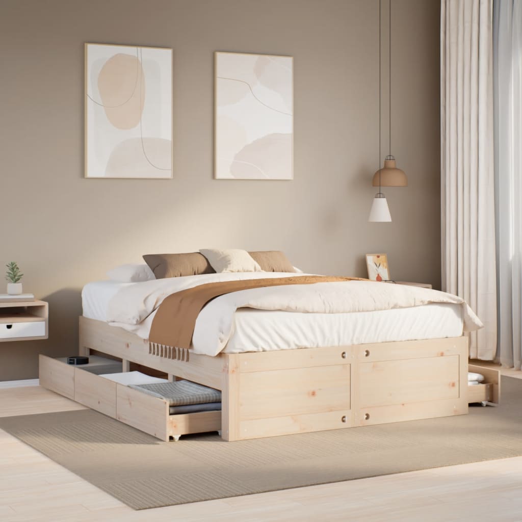 VidaXL Bedframe zonder matras met lades massief grenenhout 140x190 cm