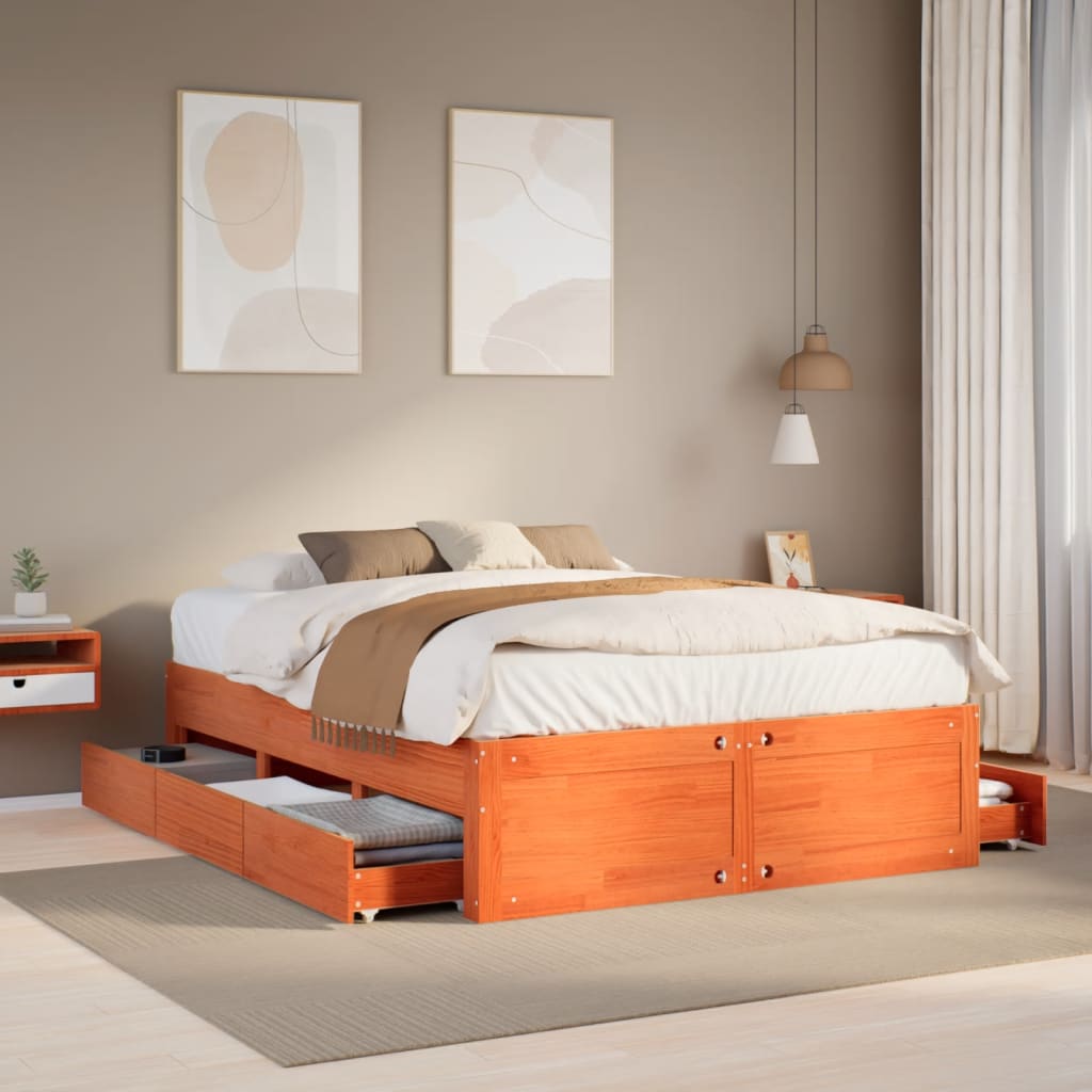 VidaXL Bedframe zonder matras met lades grenenhout wasbruin 140x190 cm