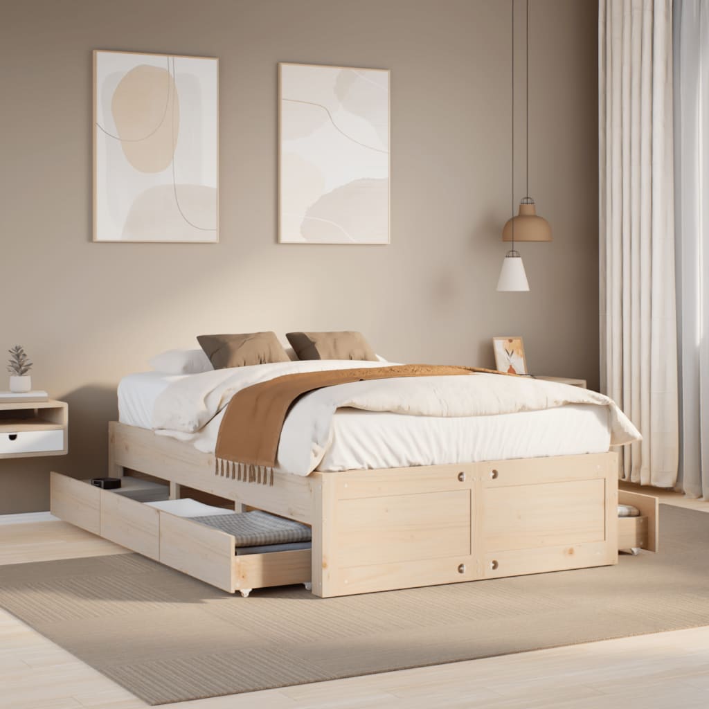 VidaXL Bedframe zonder matras met lades massief grenenhout 135x190 cm