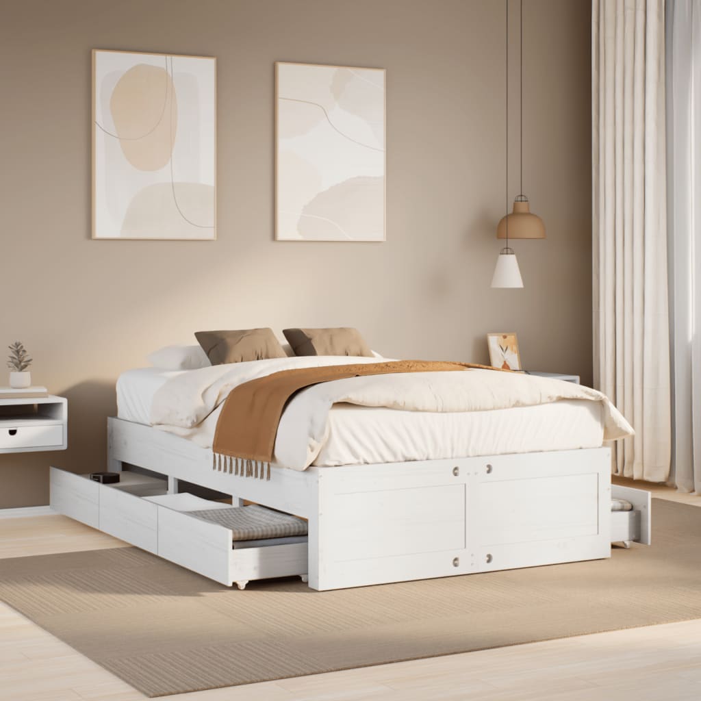 VidaXL Bedframe zonder matras met lades grenenhout wit 135x190 cm