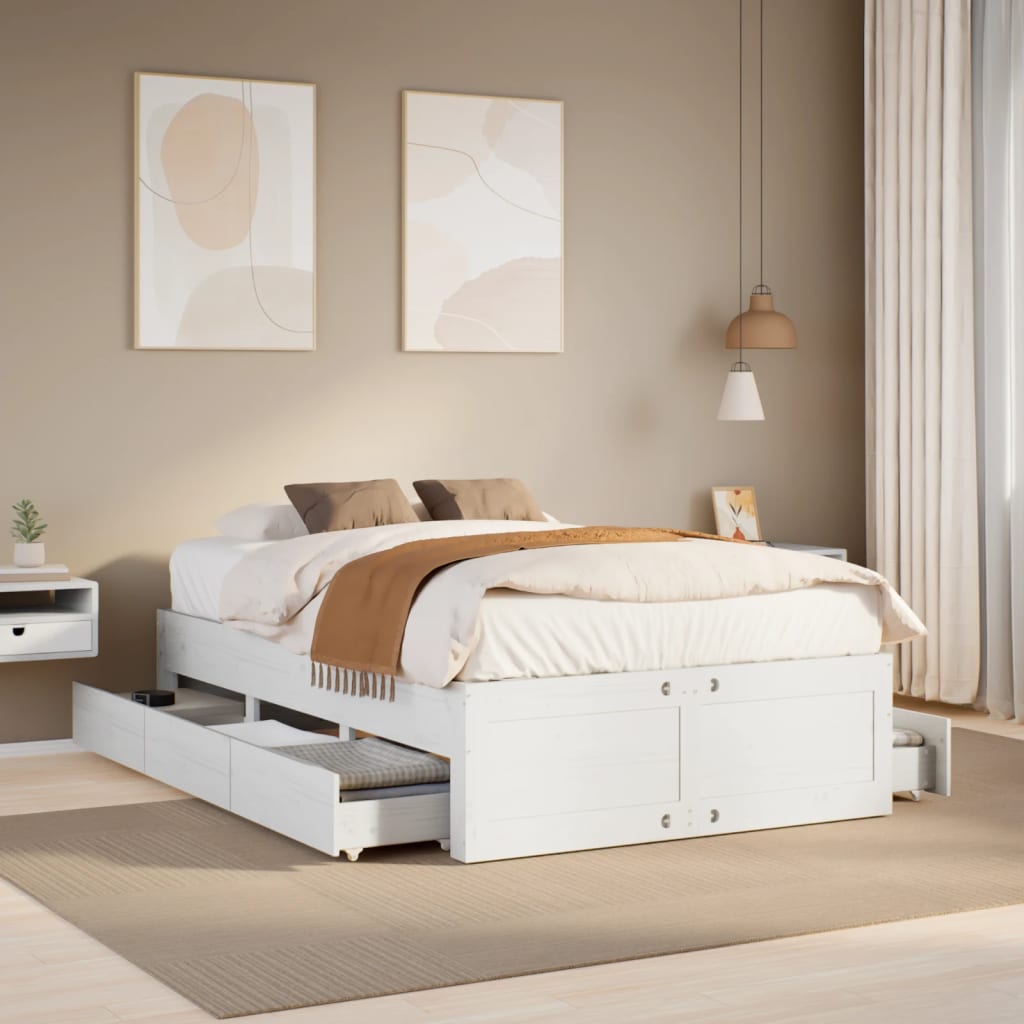 VidaXL Bedframe zonder matras met lades grenenhout wit 120x190 cm