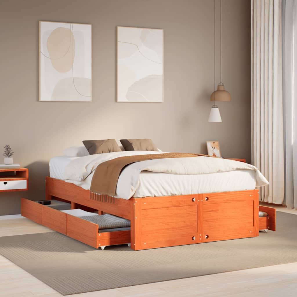 VidaXL Bedframe zonder matras met lades grenenhout wasbruin 120x190 cm