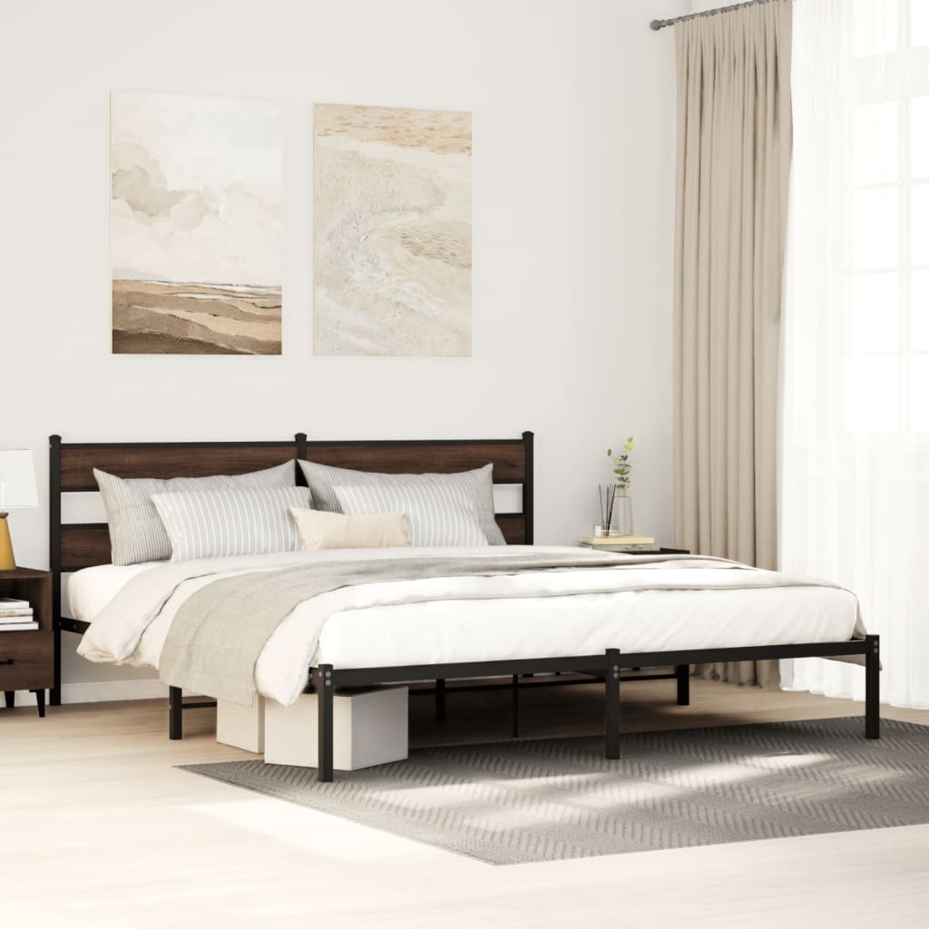 VidaXL Bedframe met hoofdbord zonder matras bruin eiken 180x200 cm