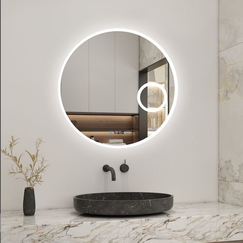 AICA SANITAIRE Led Spiegel 60cm Met Driekleur + Klok + Vergrootglas + Geheugen