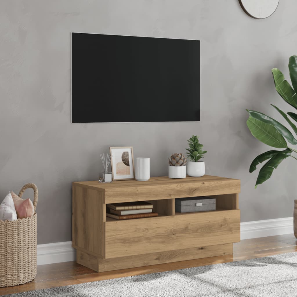 vidaXL Tv-meubel met LED 80x35x40 cm bewerkt hout artisanaal eiken