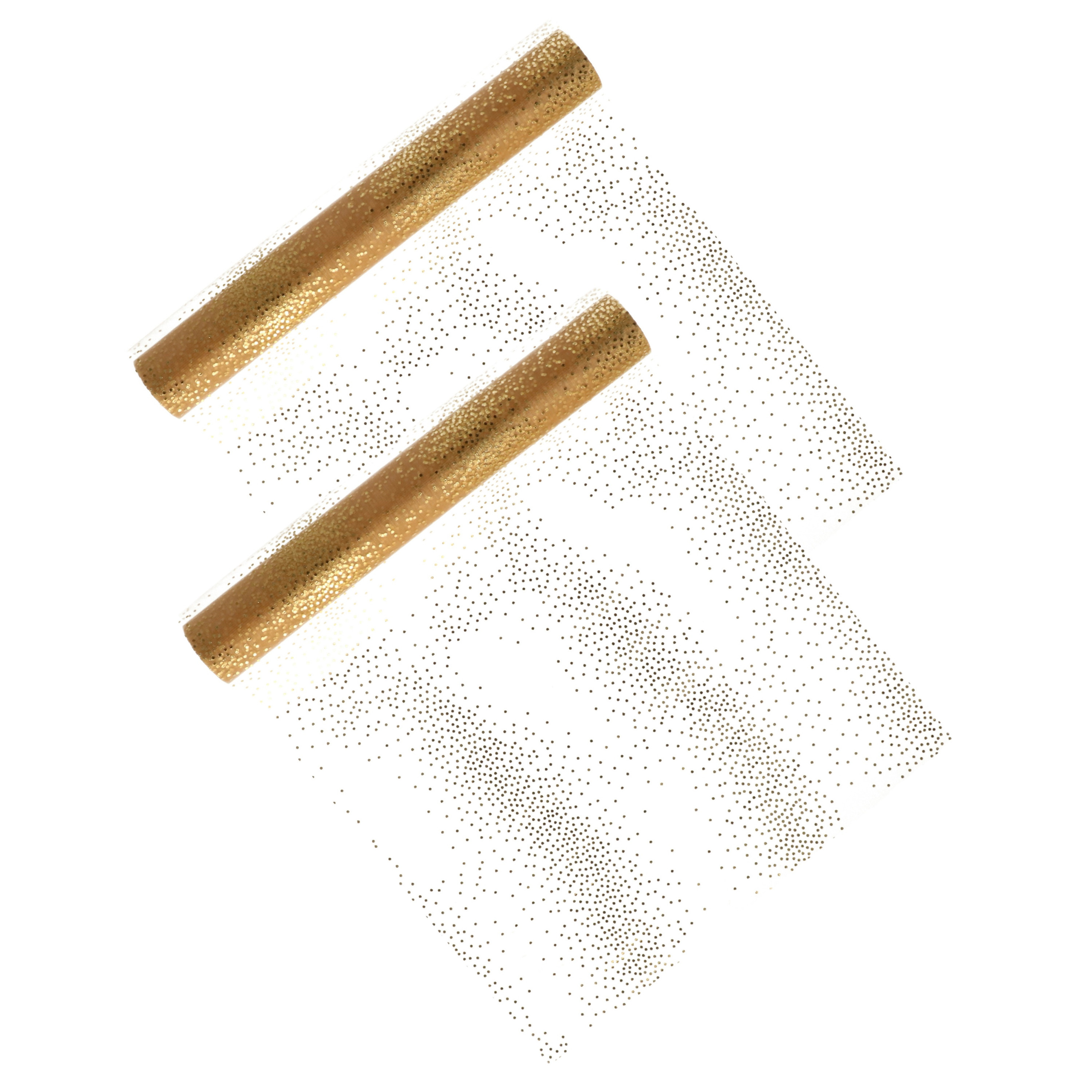 Home & Styling decoratie stof/tafellopers - 2x - goud - stippels - 30 x 500 cm - polyester -