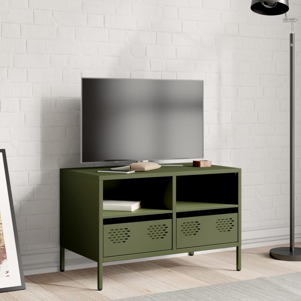 vidaXL Tv-meubel 68x39x43,5 cm koudgewalst staal olijfgroen