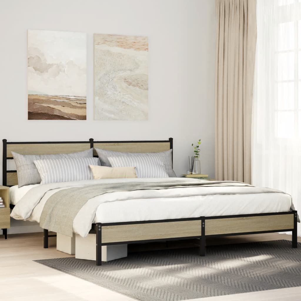 VidaXL Bedframe zonder matras metaal sonoma eikenkleur 200x200 cm