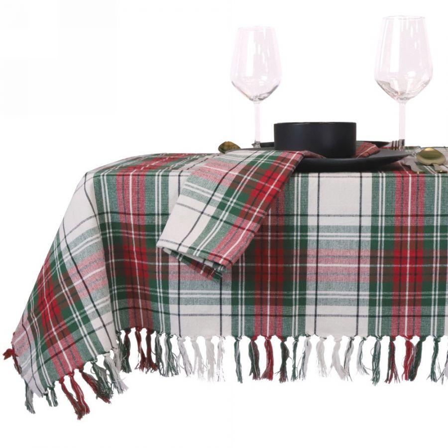 Unique Living Tafelkleed Xmas tartan 150x200 cm white - 