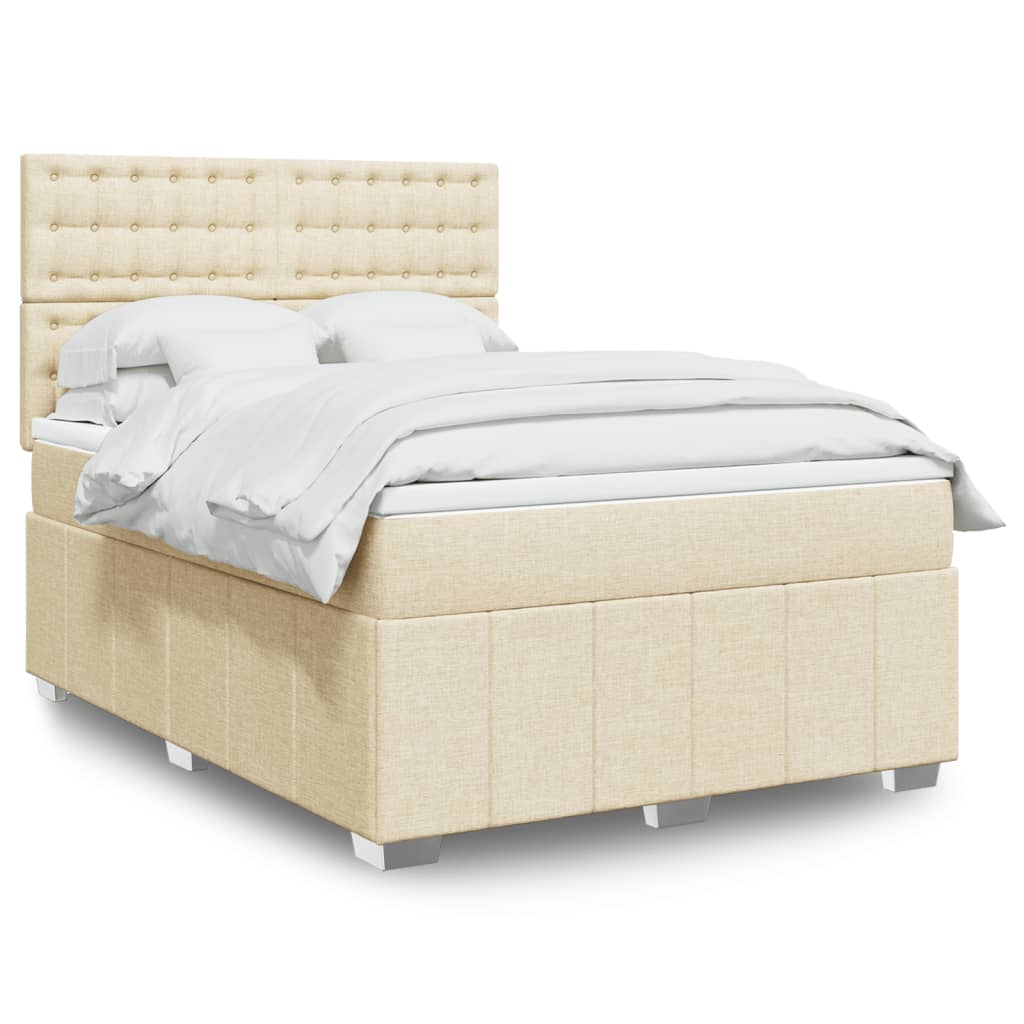 VidaXL Boxspring met matras stof crèmekleurig 160x200 cm