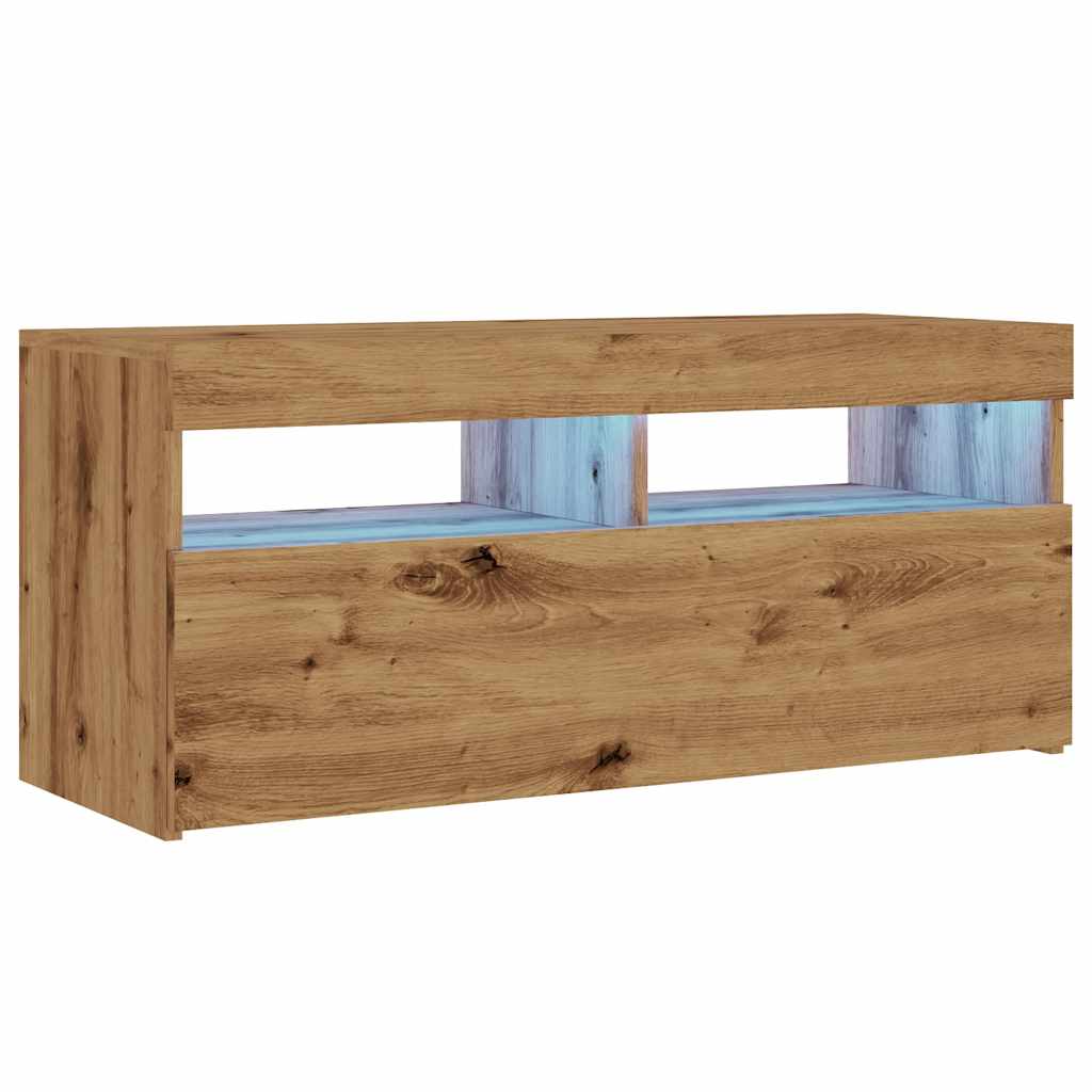 vidaXL Tv-meubel met LED 90x35x40 cm bewerkt hout artisanaal eiken