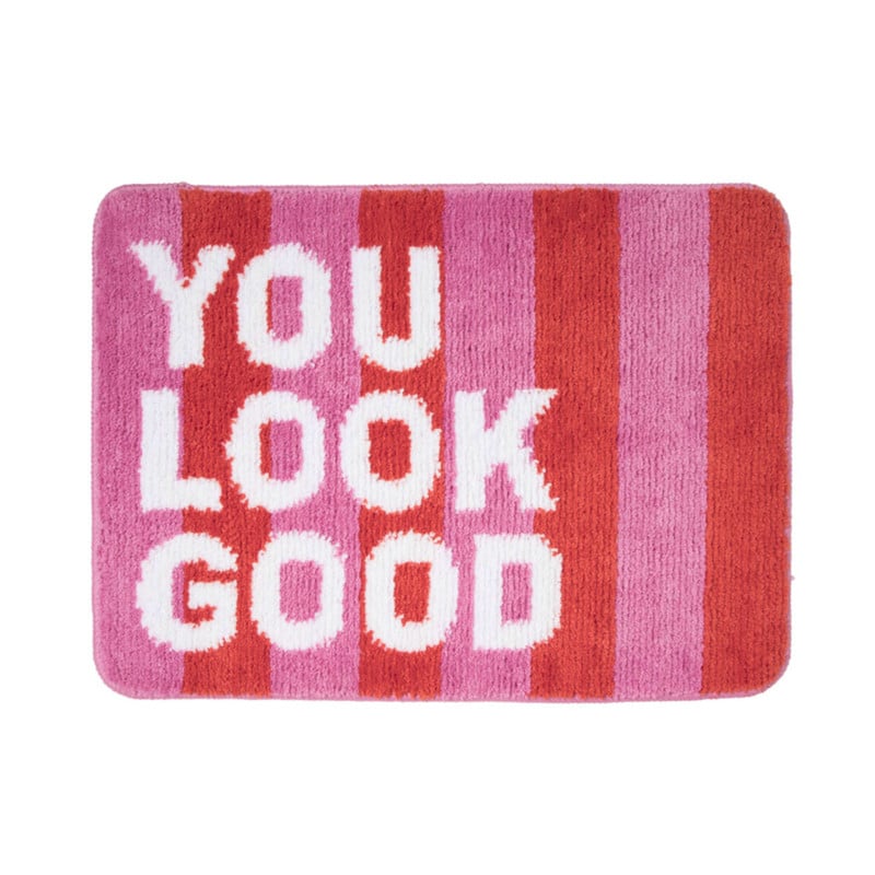 Xenos Badmat You Look Good - roze/oranje/wit - 50x70 cm