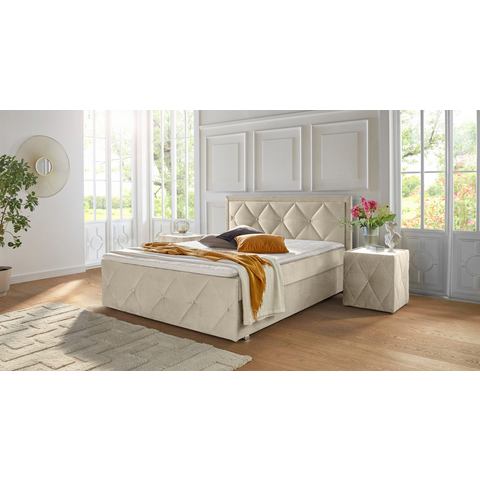 Leonique Boxspring Alfie, bestseller! Inclusief bedlade & topper Optioneel met knoopstiksels of strassstenen, H2, H3 en H4 verkrijgbaar