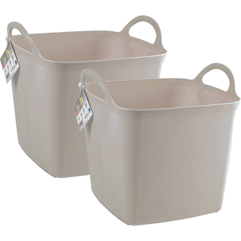 PlasticForte Kuip/emmer/wasmand - 2x - flexibel - beige - 43 liter - vierkant - kunststof -