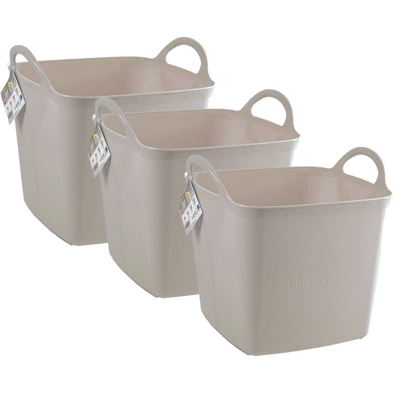 PlasticForte Kuip/emmer/wasmand - 3x - flexibel - beige - 43 liter - vierkant - kunststof -