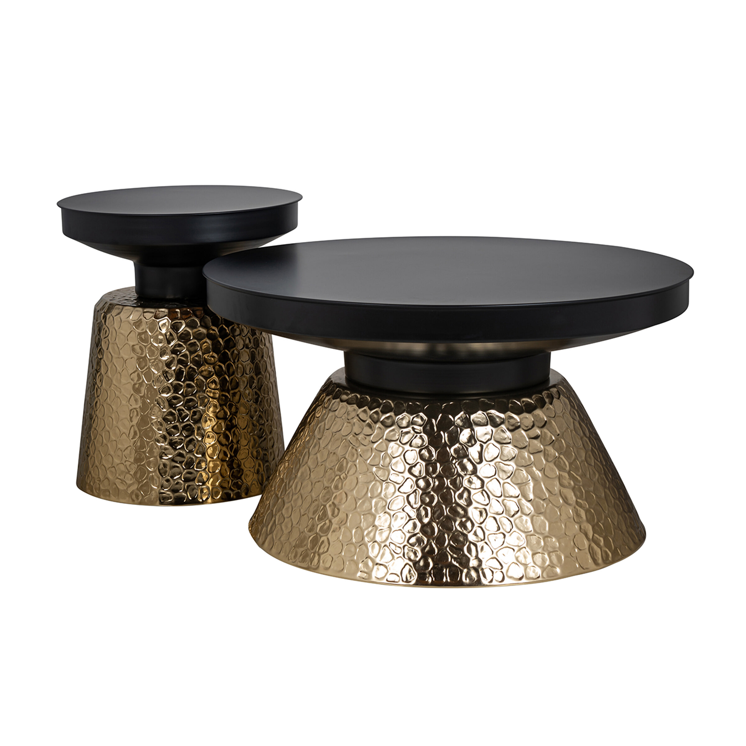 Richmond Interiors Salontafel Freddie Set van 2 stuks - Zwart/Goud - Rond