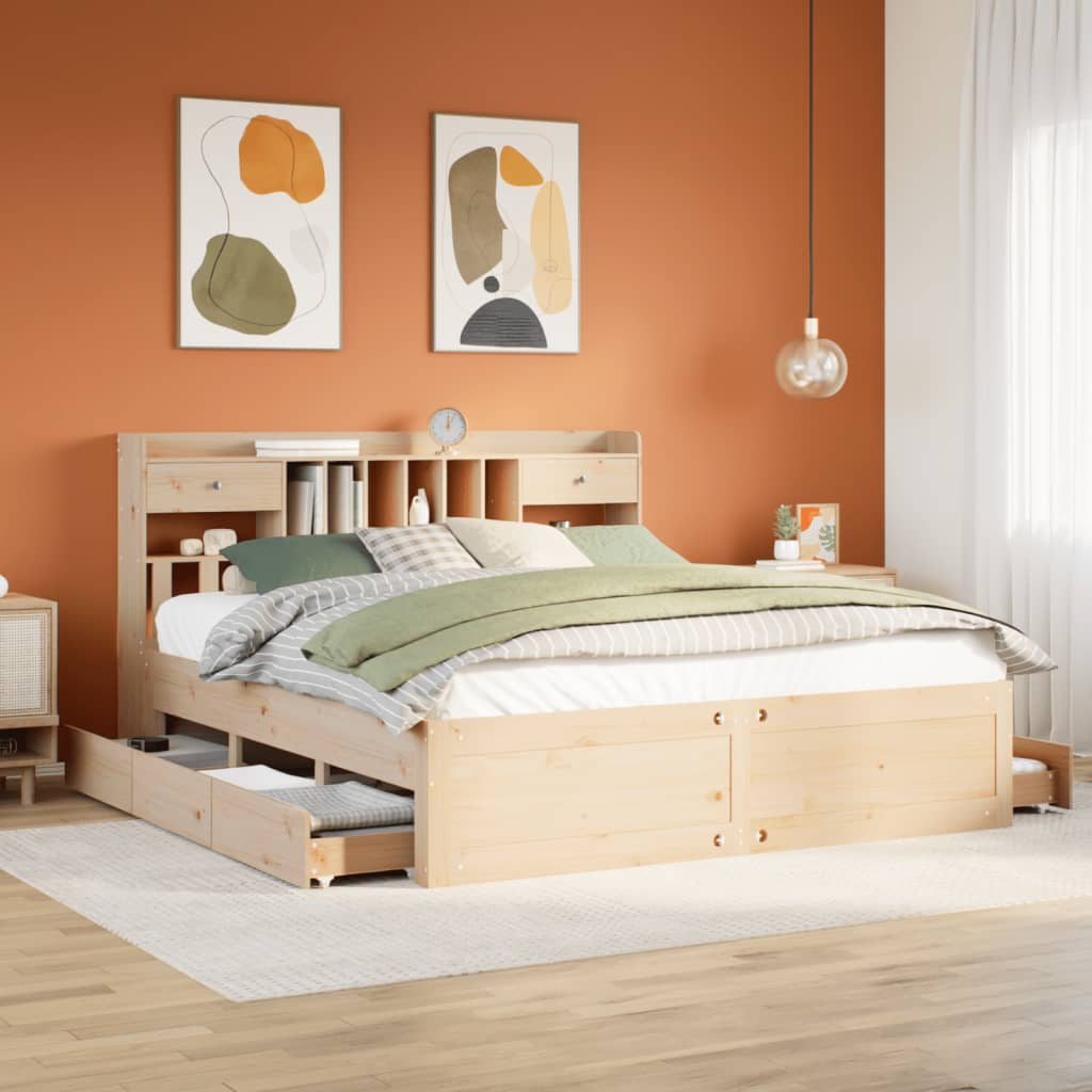 VidaXL Bed met boekenkast zonder matras massief grenenhout 200x200 cm