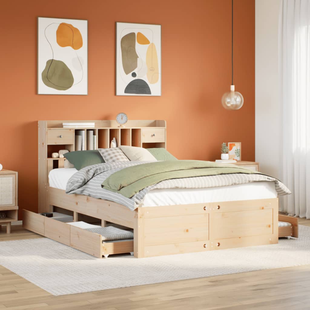 VidaXL Bed met boekenkast zonder matras massief grenenhout 160x200 cm