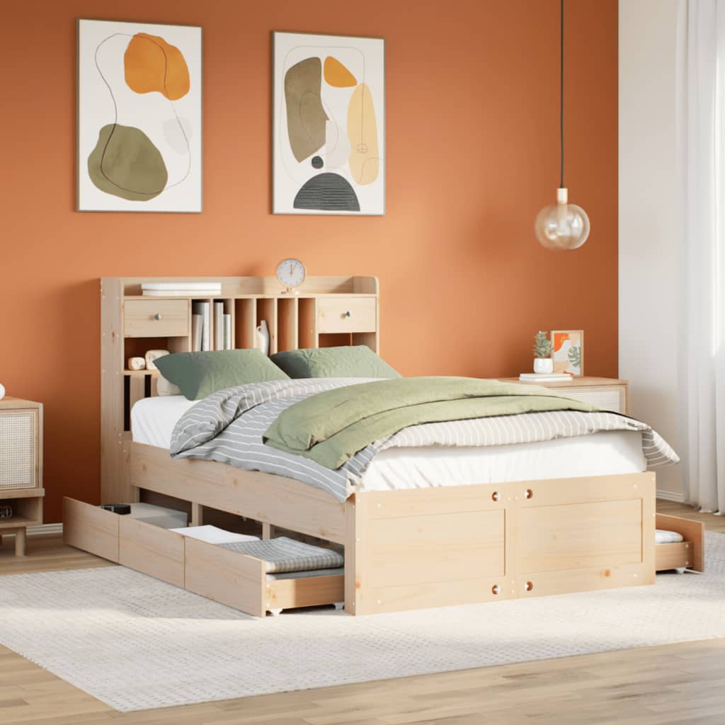 VidaXL Bed met boekenkast zonder matras massief grenenhout 120x200 cm