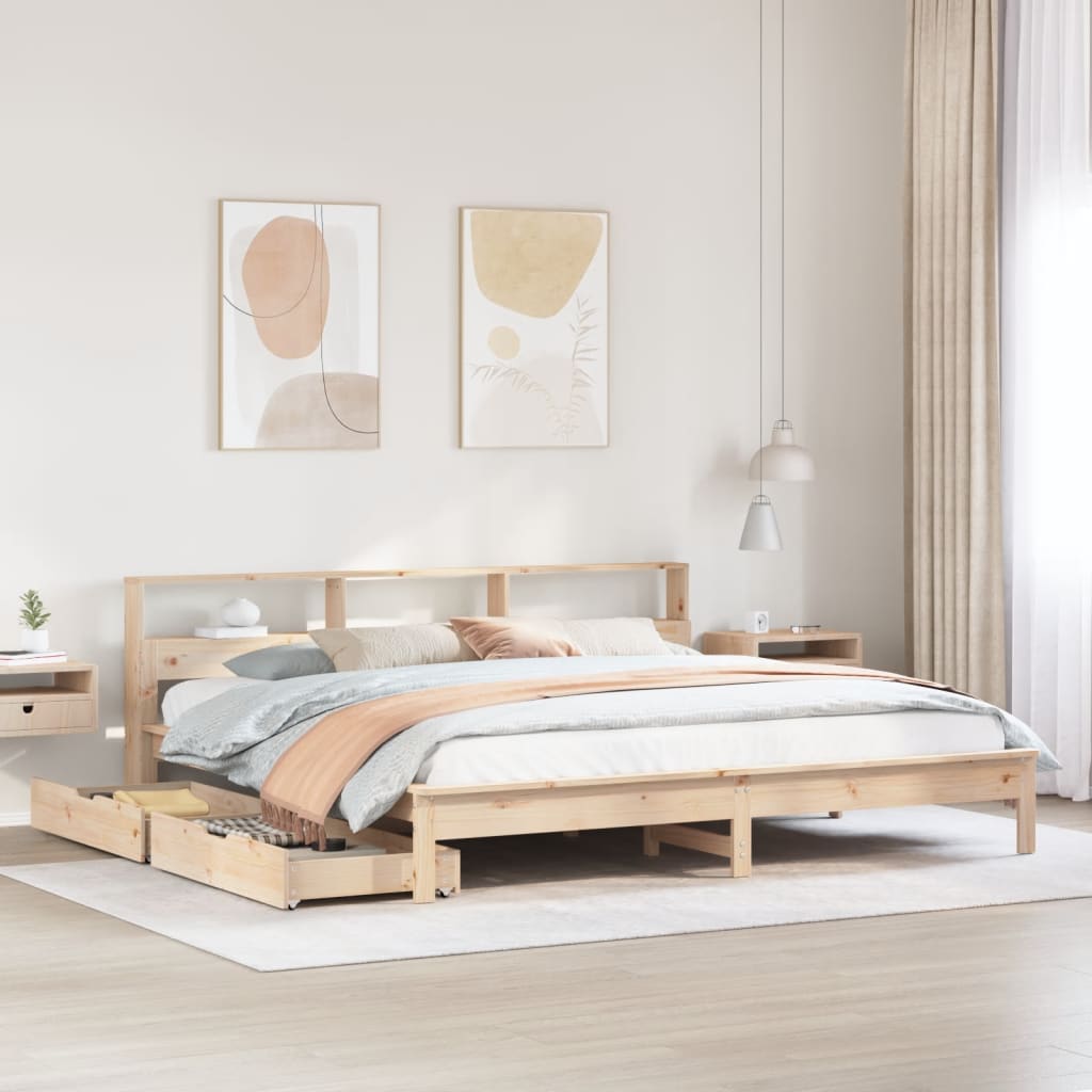 VidaXL Bed met boekenkast zonder matras massief grenenhout 200x200 cm