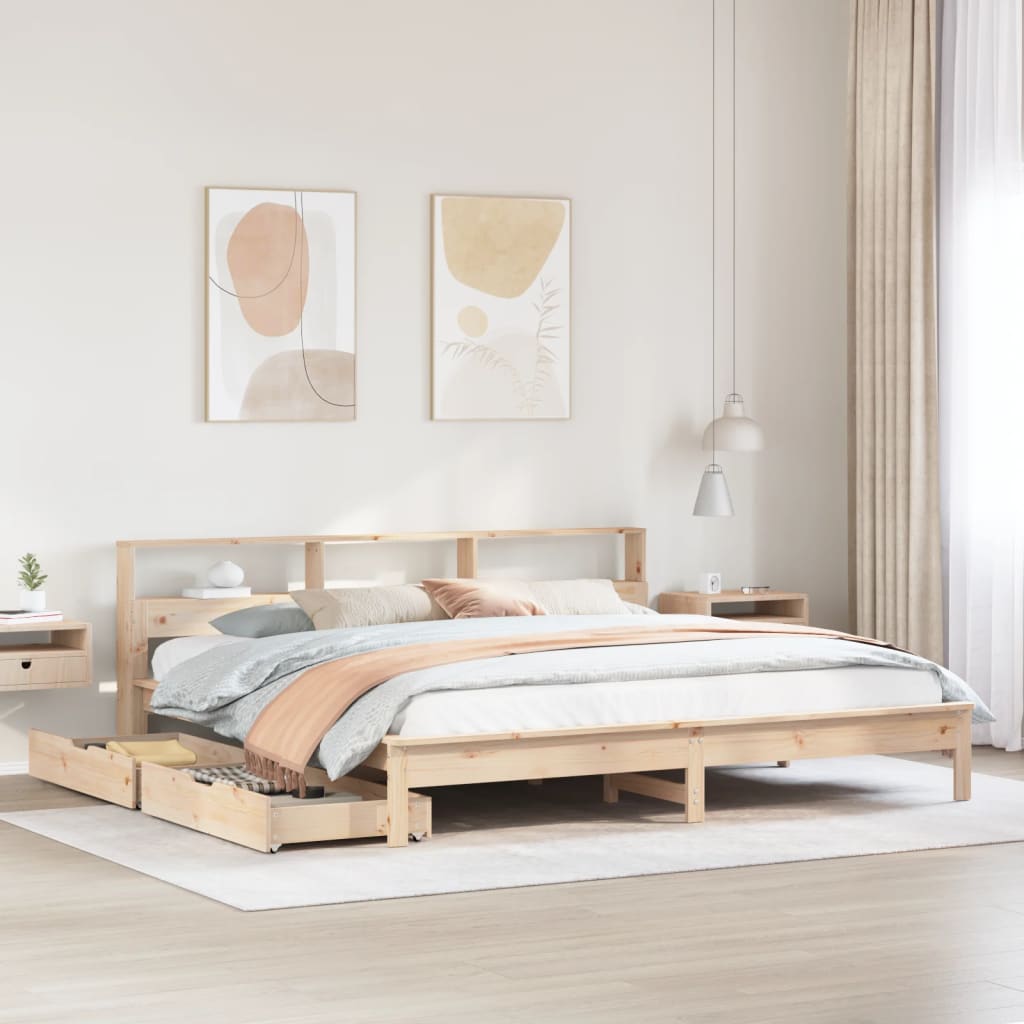 VidaXL Bed met boekenkast zonder matras massief grenenhout 180x200 cm