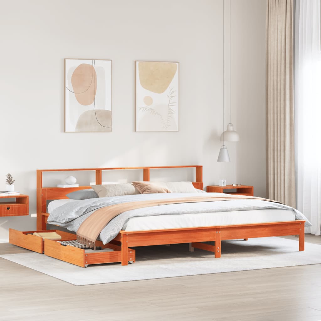 VidaXL Bed met boekenkast zonder matras grenenhout wasbruin 180x200 cm