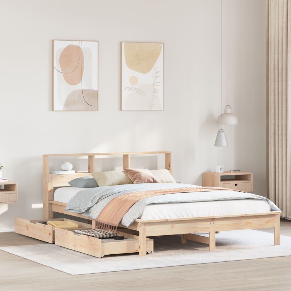 VidaXL Bed met boekenkast zonder matras massief grenenhout 160x200 cm