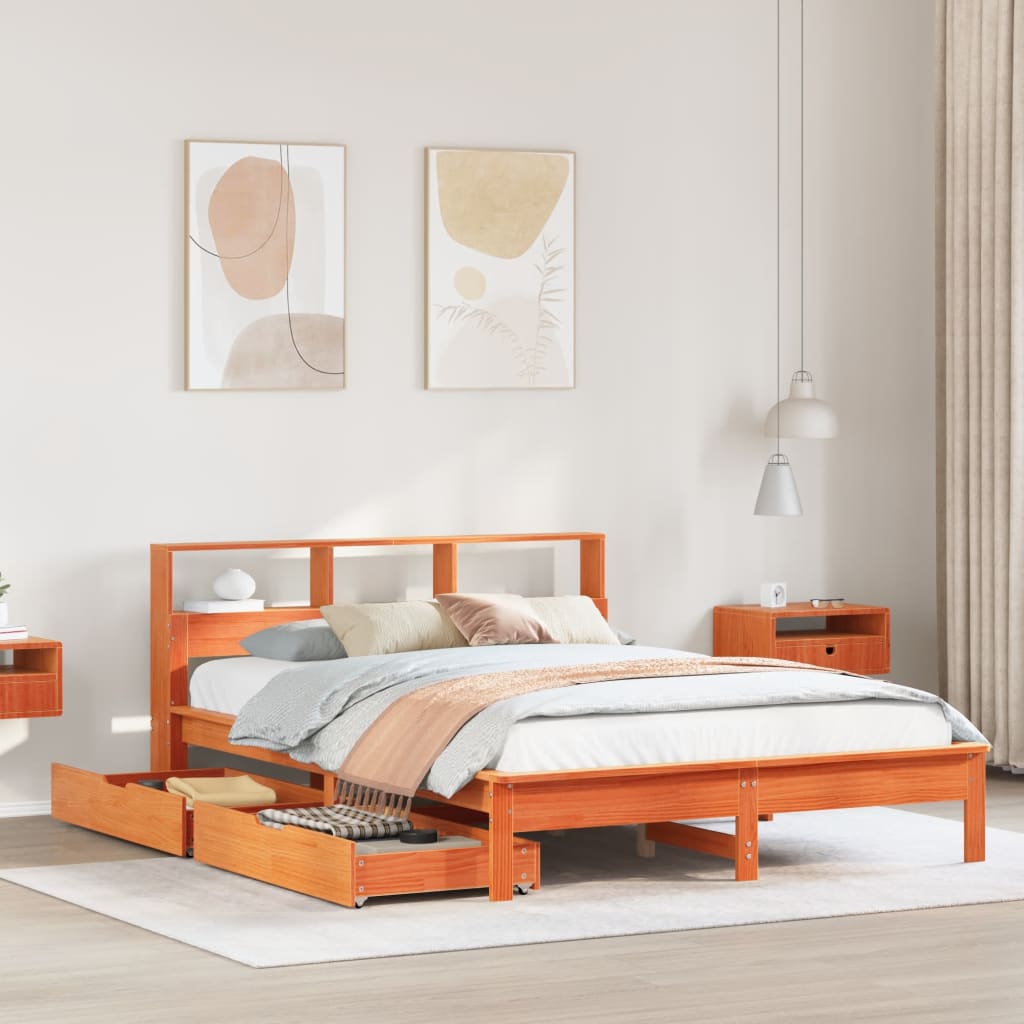 VidaXL Bed met boekenkast zonder matras grenenhout wasbruin 160x200 cm