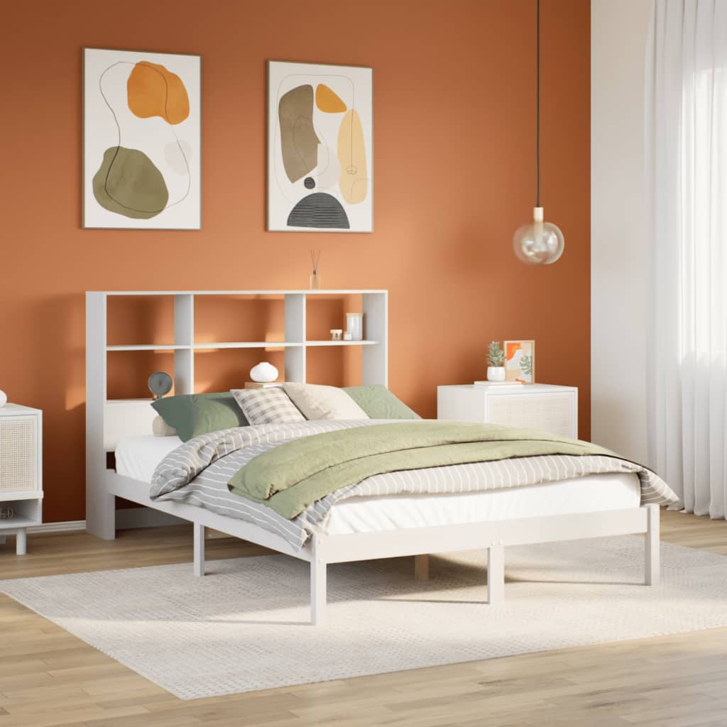 VidaXL Bed met boekenkast zonder matras grenenhout wit 140x190 cm