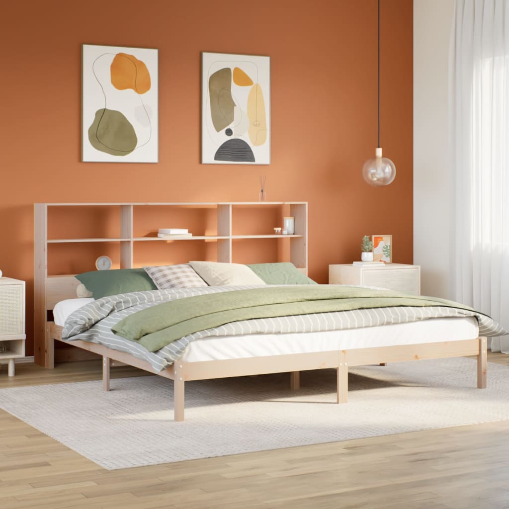 VidaXL Bed met boekenkast zonder matras massief grenenhout 180x200 cm