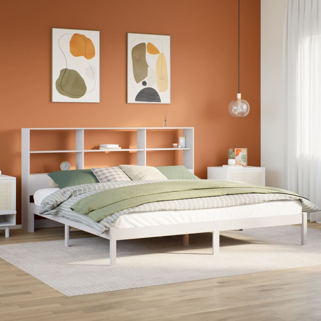 VidaXL Bed met boekenkast zonder matras grenenhout wit 180x200 cm