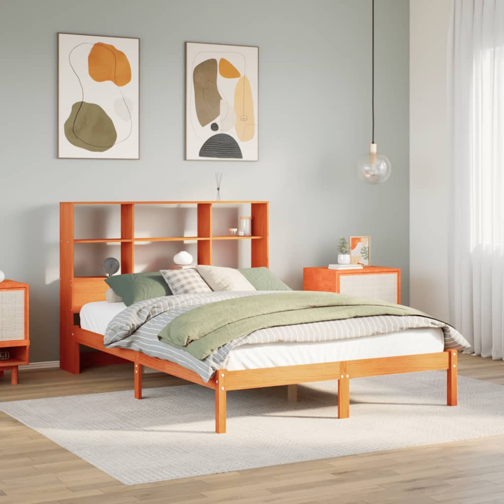 VidaXL Bed met boekenkast zonder matras grenenhout wasbruin 120x190 cm