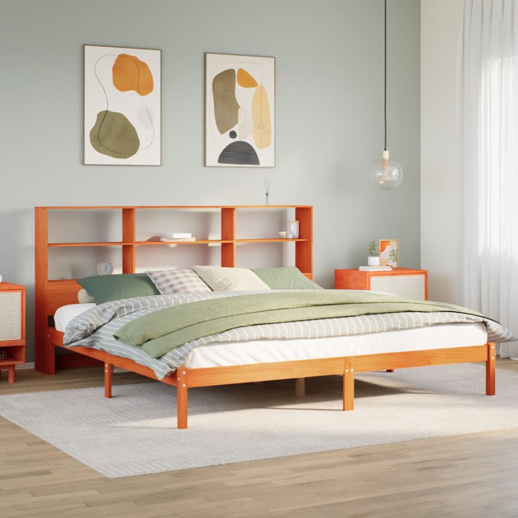 VidaXL Bed met boekenkast zonder matras grenenhout wasbruin 180x200 cm