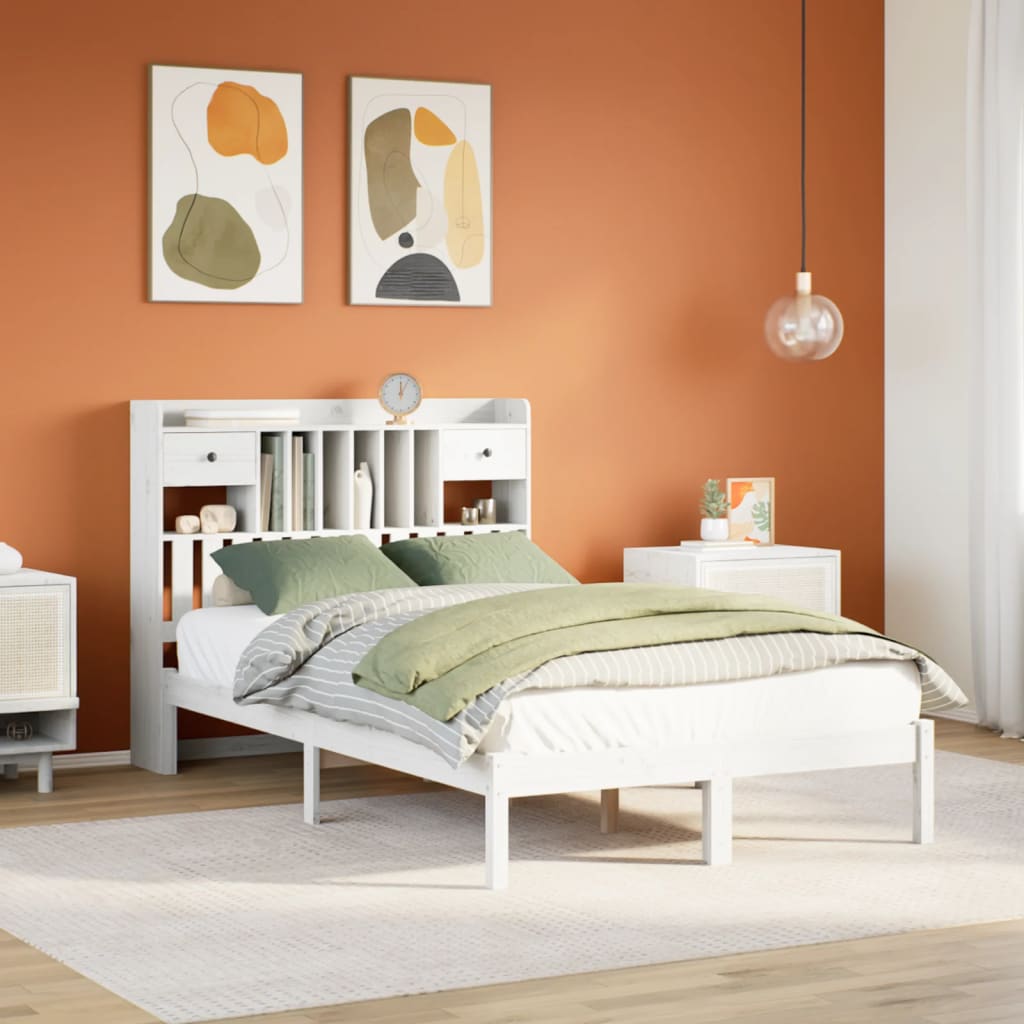 VidaXL Bed met boekenkast zonder matras grenenhout wit 120x190 cm