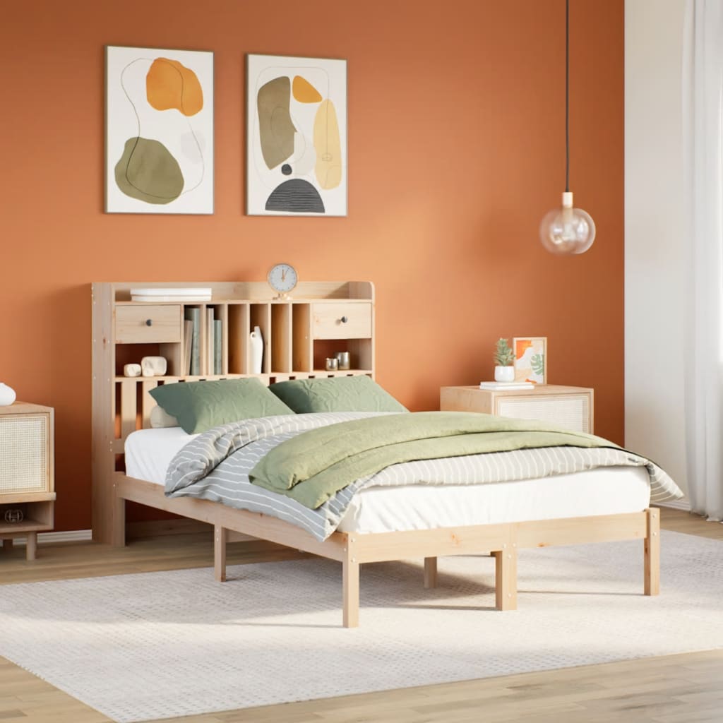 VidaXL Bed met boekenkast zonder matras massief grenenhout 135x190 cm