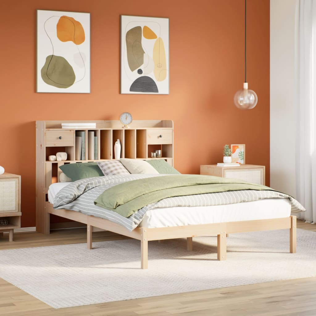 VidaXL Bed met boekenkast zonder matras massief grenenhout 140x190 cm