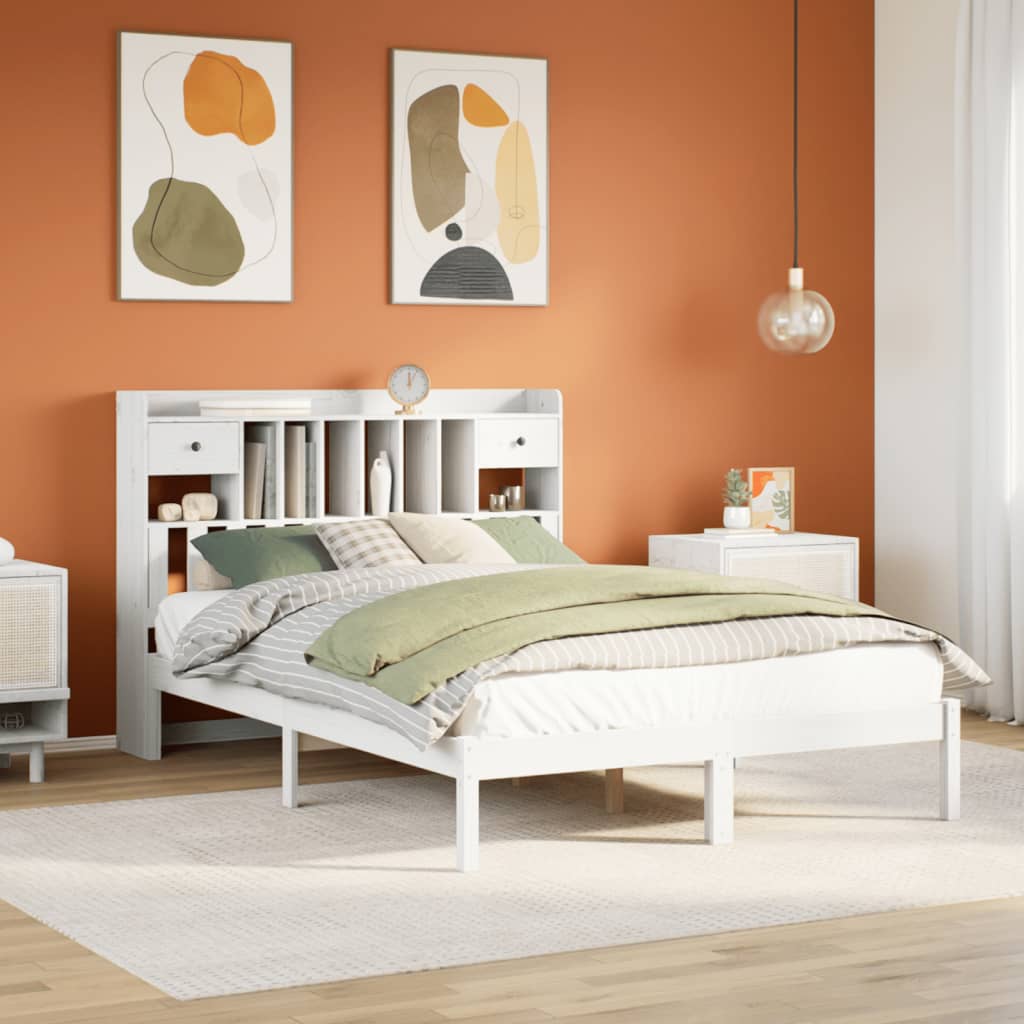 VidaXL Bed met boekenkast zonder matras grenenhout wit 140x190 cm