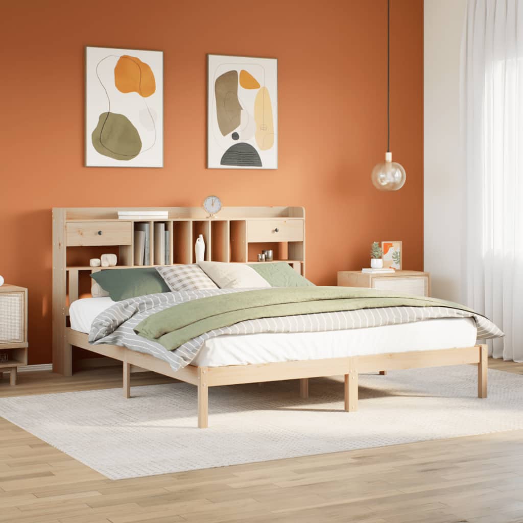 VidaXL Bed met boekenkast zonder matras massief grenenhout 180x200 cm