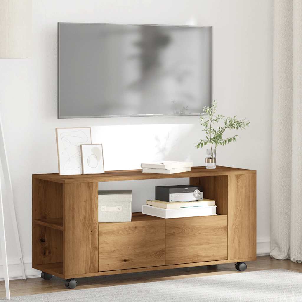 vidaXL Tv-meubel met wielen 102x34,5x43 cm hout artisanaal eiken