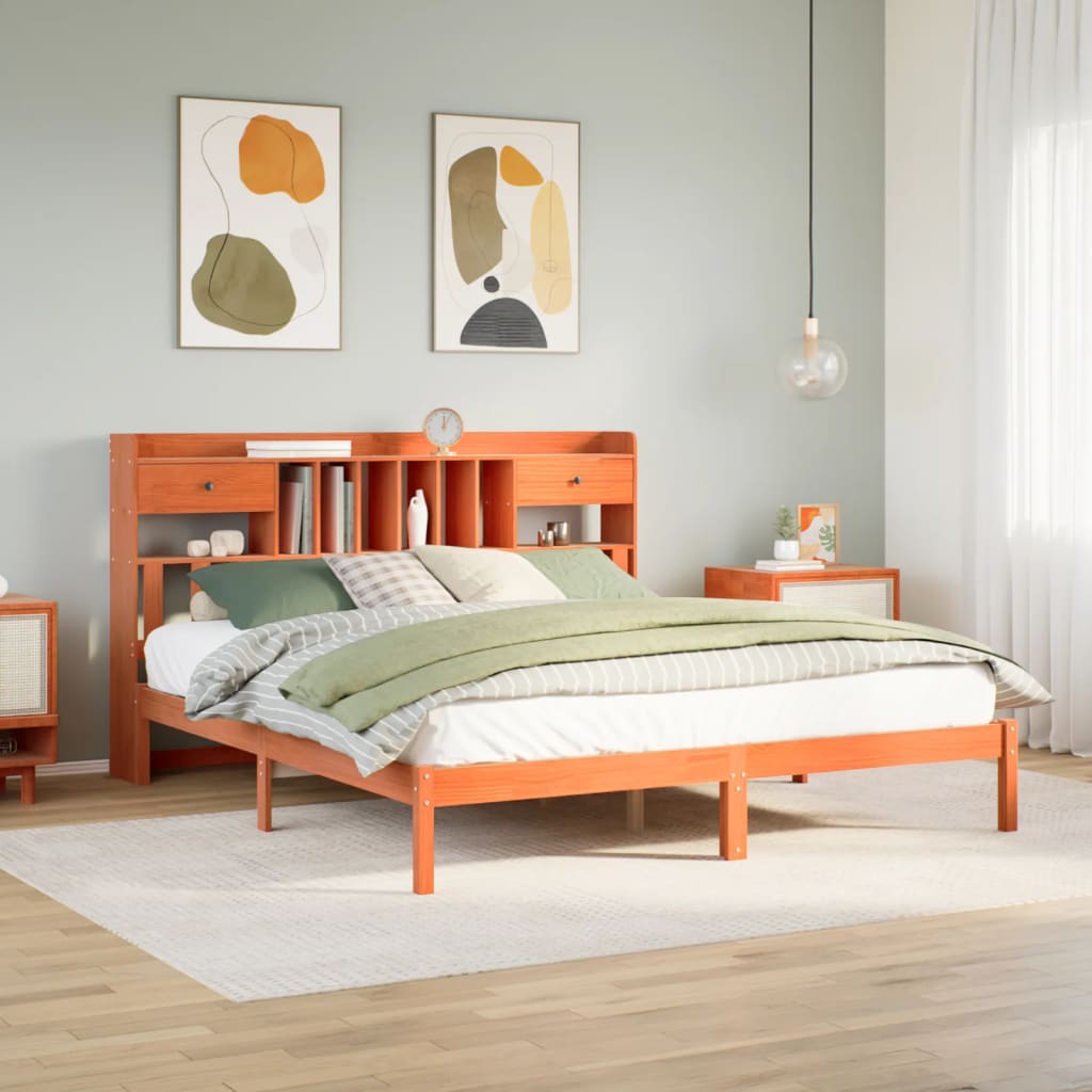 VidaXL Bed met boekenkast zonder matras grenenhout wasbruin 180x200 cm