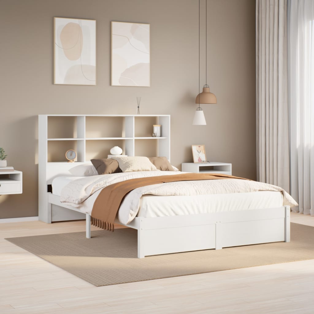 VidaXL Bed met boekenkast zonder matras grenenhout wit 140x190 cm