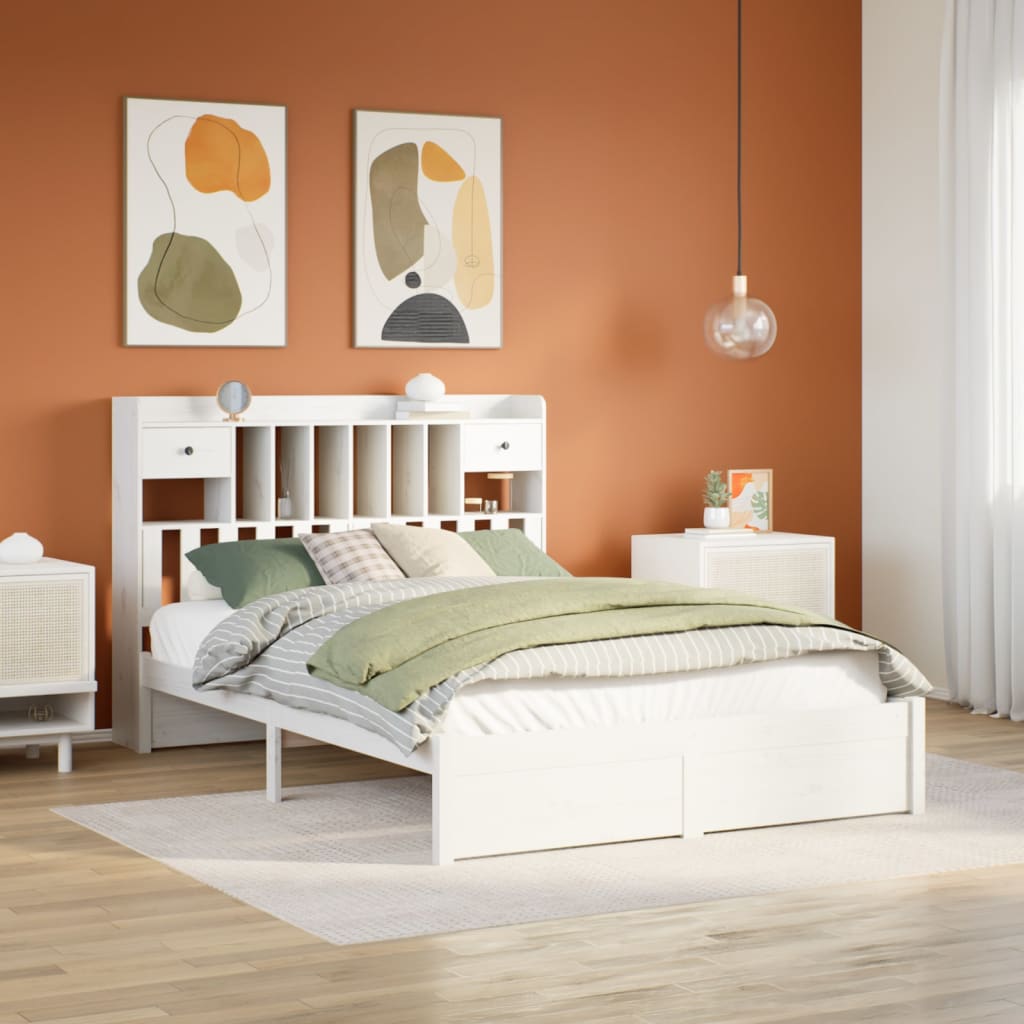 VidaXL Bed met boekenkast zonder matras grenenhout wit 140x190 cm